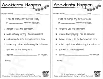 Preview of ACCIDENTS HAPPEN! Note For Parent