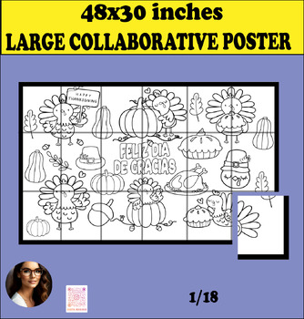 Preview of ACCIÓN DE GRACIAS Collaborative Classroom large Poster bulletin board