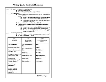 Preview of ACE Checklist & Rubric for Constructed Response Questions of Informational Text