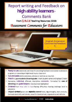 Preview of ACE Report Writing on High Ability Learners English/Language Arts: COMMENTS Bank