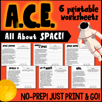 Preview of ACE Strategy Writing Practice | 6 Space-Themed Worksheets | PRINTABLE or EASEL