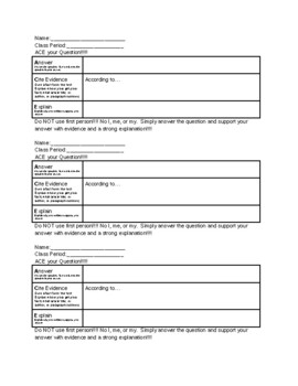 Preview of ACE Template for argument writing and constructed response answers
