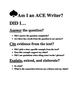 ACE Writing Strategy poster / handout / worksheet by Read Write and