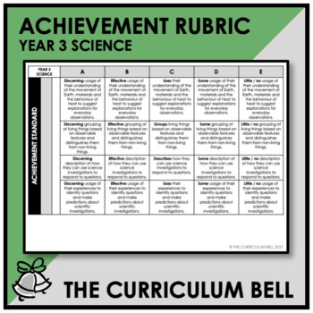 Preview of ACHIEVEMENT RUBRIC | AUSTRALIAN CURRICULUM | YEAR 3 SCIENCE