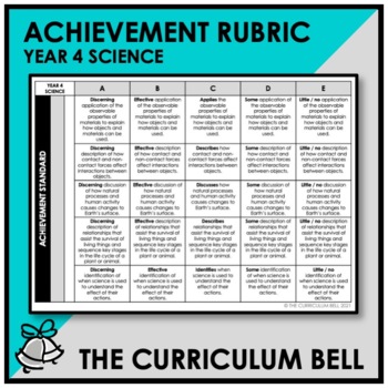 Preview of ACHIEVEMENT RUBRIC | AUSTRALIAN CURRICULUM | YEAR 4 SCIENCE