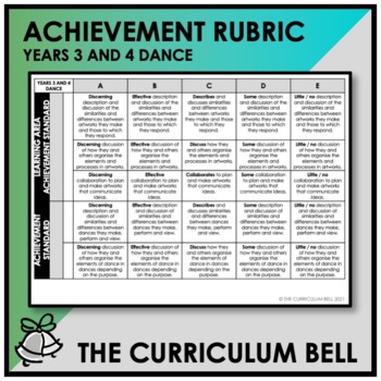 Preview of ACHIEVEMENT RUBRIC | AUSTRALIAN CURRICULUM | YEARS 3 AND 4 DANCE