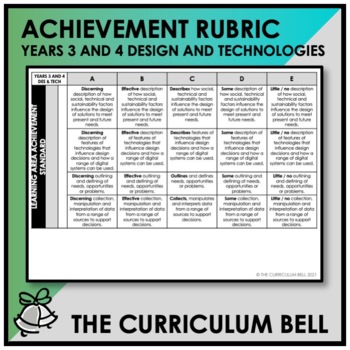 Preview of ACHIEVEMENT RUBRIC | AUSTRALIAN CURRICULUM | YEARS 3 AND 4 DESIGN AND TECH