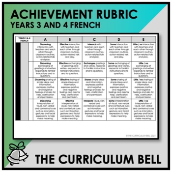 Preview of ACHIEVEMENT RUBRIC | AUSTRALIAN CURRICULUM | YEARS 3 AND 4 FRENCH
