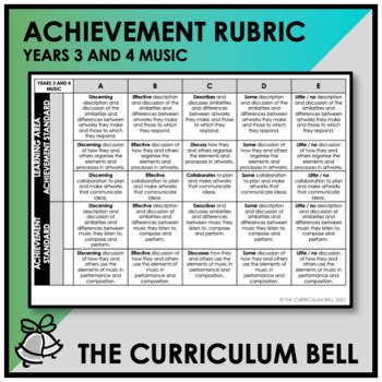 Preview of ACHIEVEMENT RUBRIC | AUSTRALIAN CURRICULUM | YEARS 3 AND 4 MUSIC