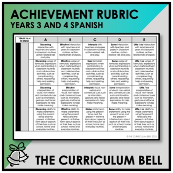 Preview of ACHIEVEMENT RUBRIC | AUSTRALIAN CURRICULUM | YEARS 3 AND 4 SPANISH