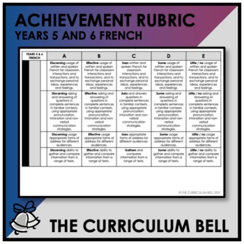 Preview of ACHIEVEMENT RUBRIC | AUSTRALIAN CURRICULUM | YEARS 5 AND 6 FRENCH