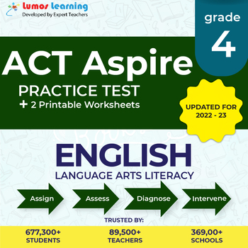 Preview of Online Practice test, Printable Worksheets, Grade 4 ELA - ACT Aspire Test Prep