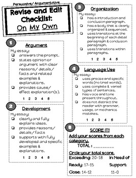 ACT Aspire Writing: Argumentative Persuasive- Rubric & Student Checklist