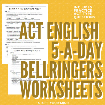 Preview of ACT English 5-A-Days Bell Ringers Worksheets- Grammar Rules