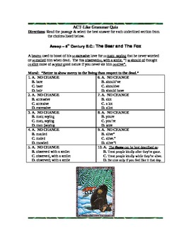 Preview of Aesop ~ Bear and the Fox Fable: Common Core ACT Practice Activity!