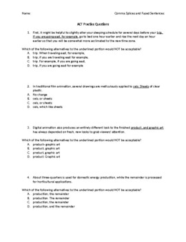 Comma splices and fused sentences worksheet