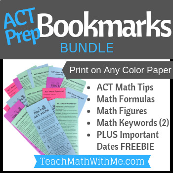 Preview of ACT Prep Bookmark BUNDLE - Math Formulas, Figures, Tips, and Keywords