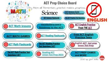 Preview of ACT Prep Choice Board & Exit Pass Test prep English, Math, Science, Reading
