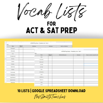 Preview of ACT/SAT Prep Vocabulary Lists 1