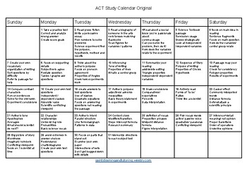 ACT Study Calendar by Stena Schmitt TPT
