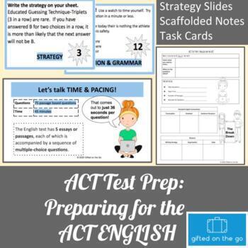 Preview of ACT Test Prep: ACT English Basics Slides with Notes & Task Card Activity