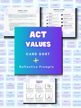 Preview of ACT Values Sort | Flashcards | Creative Reflection Activity | Fillable PDF