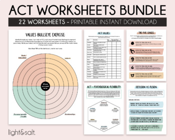 Preview of ACT therapy worksheets, acceptance and commitment therapy, DBT workbook