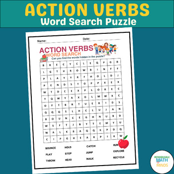 Preview of Action Verbs word search Puzzle Worksheet Activity | Back To School Word Search