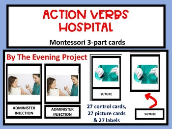 Preview of ACTION words HOSPITAL  Montessori 3-part cards with real photos
