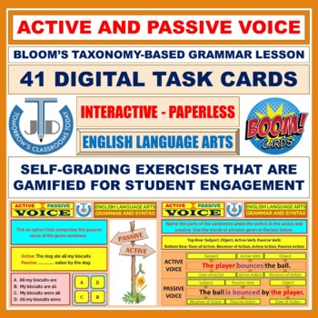Preview of ACTIVE AND PASSIVE VOICE: 41 BOOM CARDS