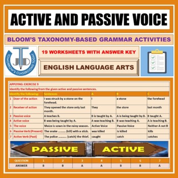 Preview of ACTIVE AND PASSIVE VOICE: 19 WORKSHEETS WITH ANSWERS