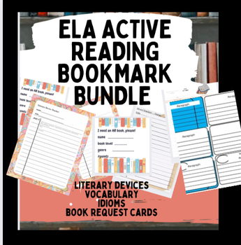 Preview of ACTIVE READING BOOKMARK Bundle vocab, literary devices, idiom tracking sheets