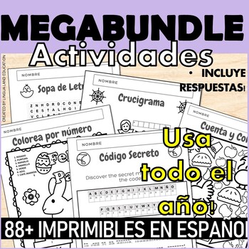 Preview of ACTIVIDADES ESPAÑOL MEGA BUNDLE 88+ HOJAS Year Long Crucigrama ISPY Sopa