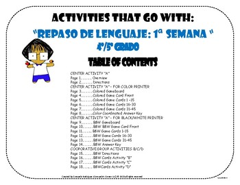 Preview of ACTIVITIES THAT GO WITH "REPASO DE LENGUAJE: 1ª SEMANA"