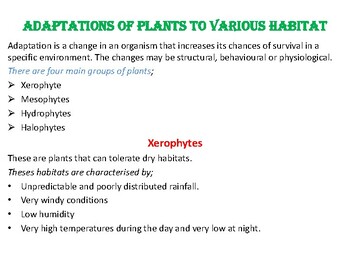Preview of ADAPTATIONS OF PLANTS TO VARIOUS HABITATS