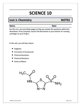 Preview of Science 10 Unit 3: Chemistry NOTES (printable)