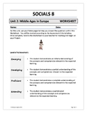 ADAPTED Socials 8: Unit 2: Early, High, and Late Middle Ages in Europe WORKSHEET