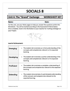 Preview of Socials 8 Unit 4: The "Grand" Exchange: Old to New World KEY