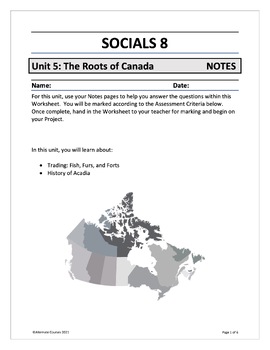 Preview of Socials 8 Unit 5: The Roots of Canada NOTES