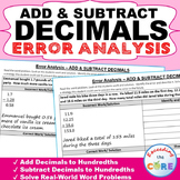 ADD AND SUBTRACT DECIMALS  Error Analysis - Find the Error