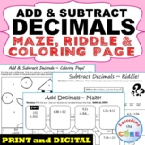 ADD AND SUBTRACT DECIMALS Maze, Riddle, Coloring Page | Pr