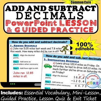 Preview of ADD AND SUBTRACT DECIMALS PowerPoint Lesson & Practice | Distance Learning