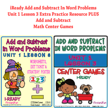 Preview of ADD AND SUBTRACT IN WORD PROBLEM WRKSHT POSTER & EXIT TICKET + MATH CENTER GAMES