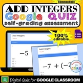 ADD INTEGERS Digital Assessment Quiz | Google Classroom | 