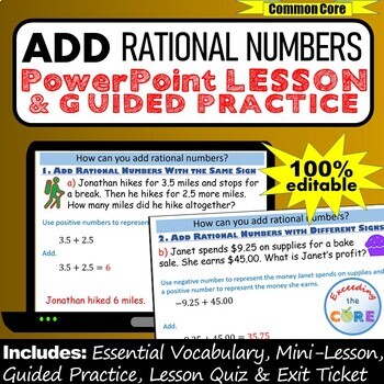 Preview of ADD RATIONAL NUMBERS PowerPoint Lesson AND Guided Practice | Distance Learning