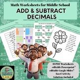 ADD & SUBTRACT DECIMALS-5th/6th Middle School Math Worksheets