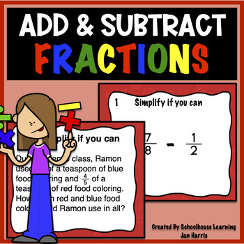 Preview of Add and Subtract Fractions with Unlike Denominators Task Cards  DIGITAL/ PDF