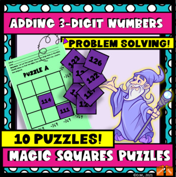 Preview of ADDING 3-DIGIT #S MAGIC SQUARES PUZZLES PROBLEM SOLVING CENTERS EARLY FINISHERS