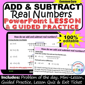 Preview of ADD AND SUBTRACT REAL NUMBERS PowerPoint Lesson & Practice | Distance Learning