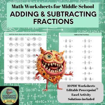 Preview of ADDING AND SUBTRACTING FRACTIONS - Middle School Math Worksheets